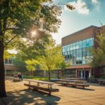 See of ordinary American school building outside See of ordinary American school building outside